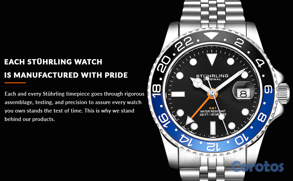 joyas, relojes y accesorios - Reloj Stuhrling Original GMT Negro/Azul – Nuevo con Caja – Edición de Lujo 9