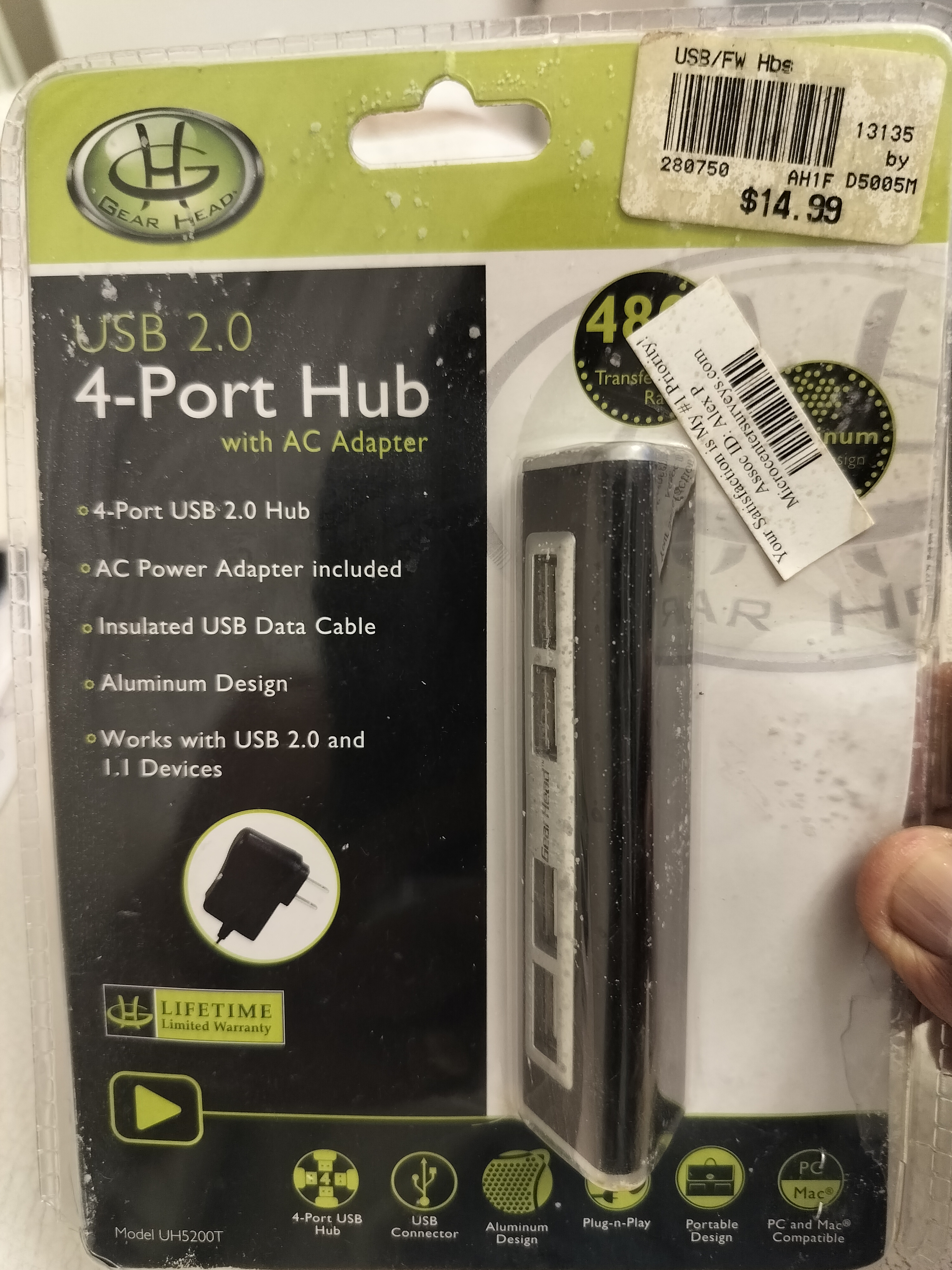 otros electronicos - USB 2.0, 4-Port Hub con adaptador de corriente incluido