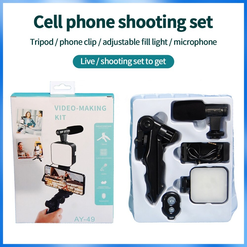 accesorios para electronica - Soporte para CELULAR con Micrófono y 3 luces led kit vlog vlogger video making 2