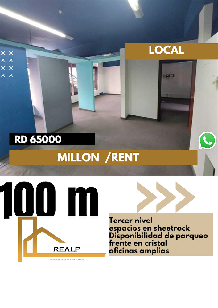 oficinas y locales comerciales - Local Millon 100m / 65000 pesos