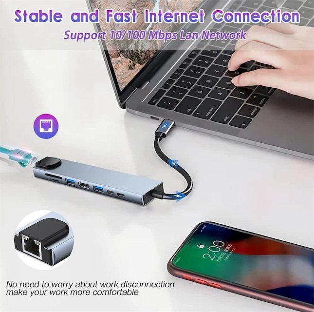 celulares y tabletas - Adaptador USB C 3.1 de 8 Puertos  8