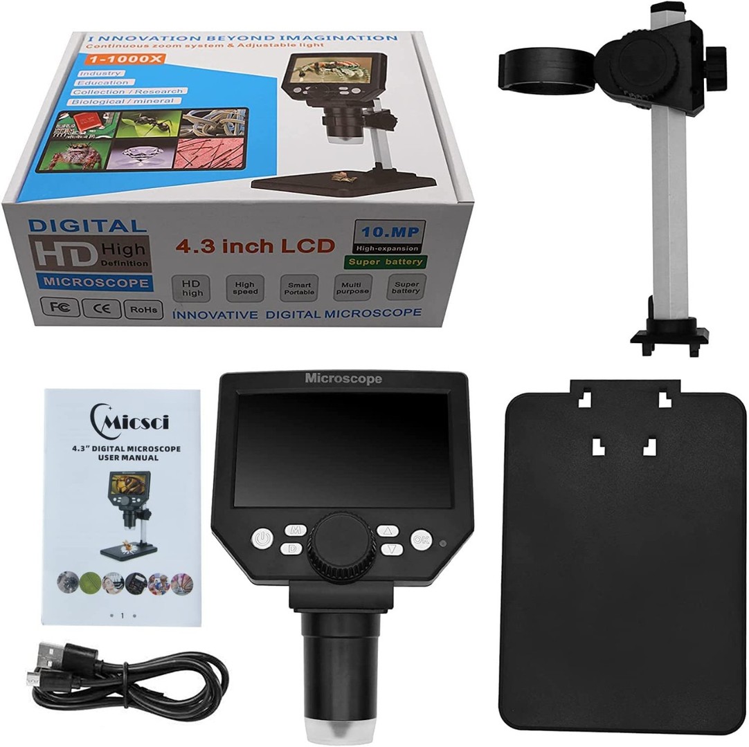 equipos profesionales - Microscopio USB digital con pantalla 4.3 pulgadas 1000X soporte ajustable 6