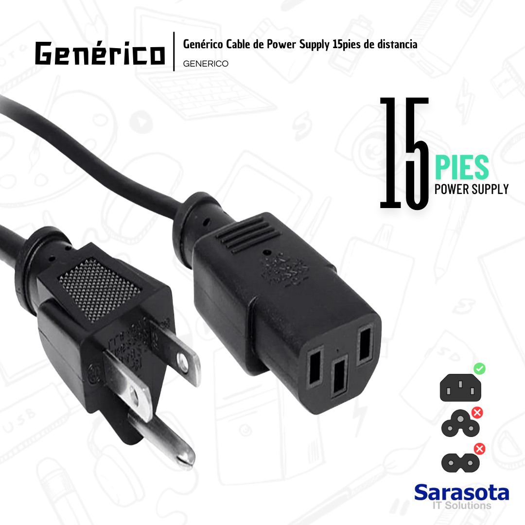 accesorios para electronica - Cable de poder de 15 pies Somos Sarasota