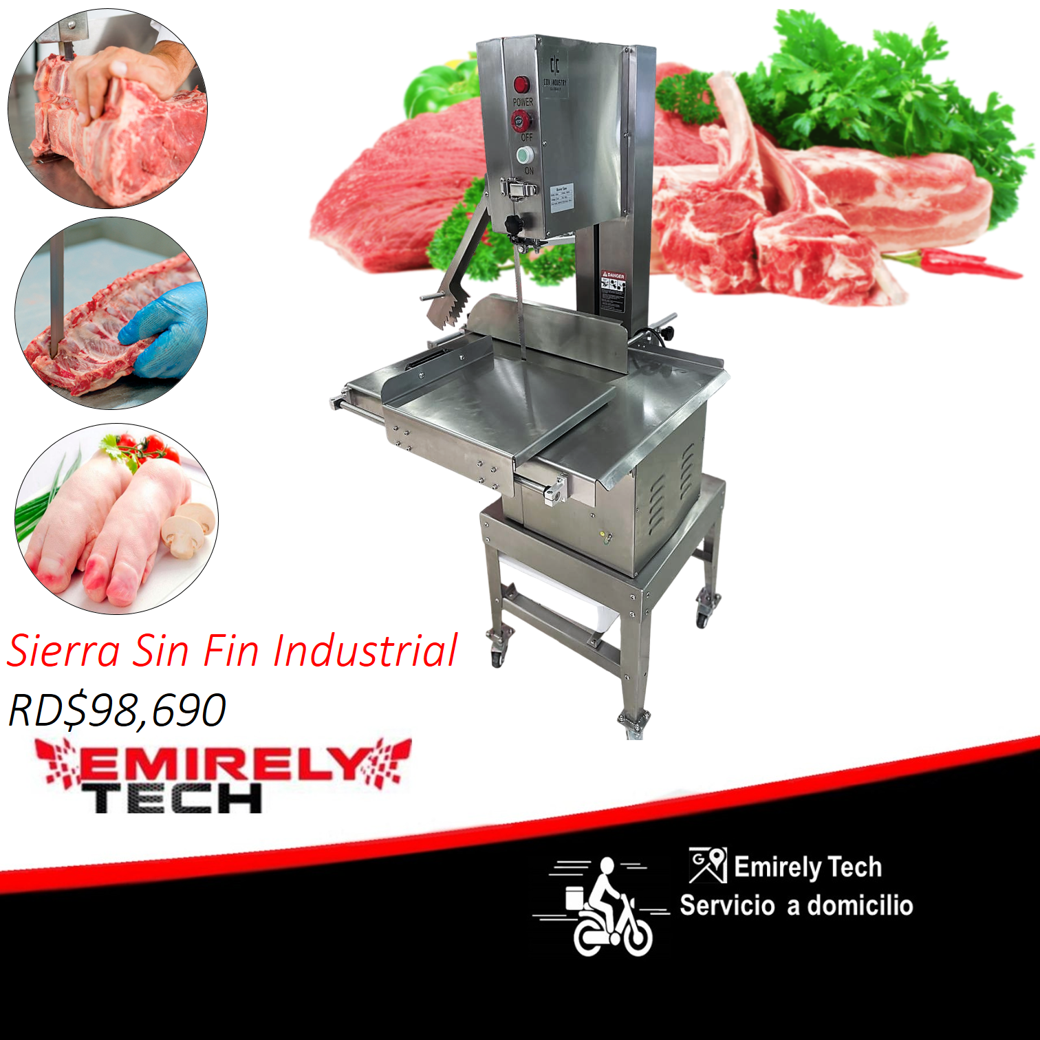 equipos profesionales - Sierra sinfin cortadora de carne hueso industrial