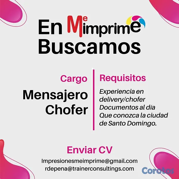 empleos disponibles - Se solicita Auxiliar de Contabilidad y Mensajero/chofer  2