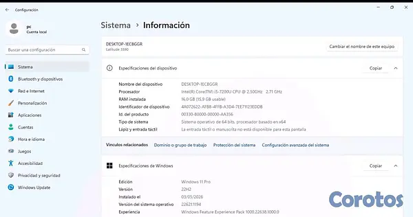 computadoras y laptops - lapto Dell 16 de RAM DISCO 256 SSD 2