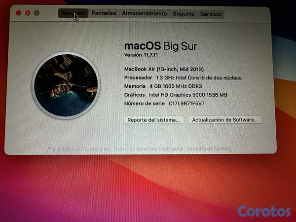 computadoras y laptops - vendo mackbook air 2013 mid 6
