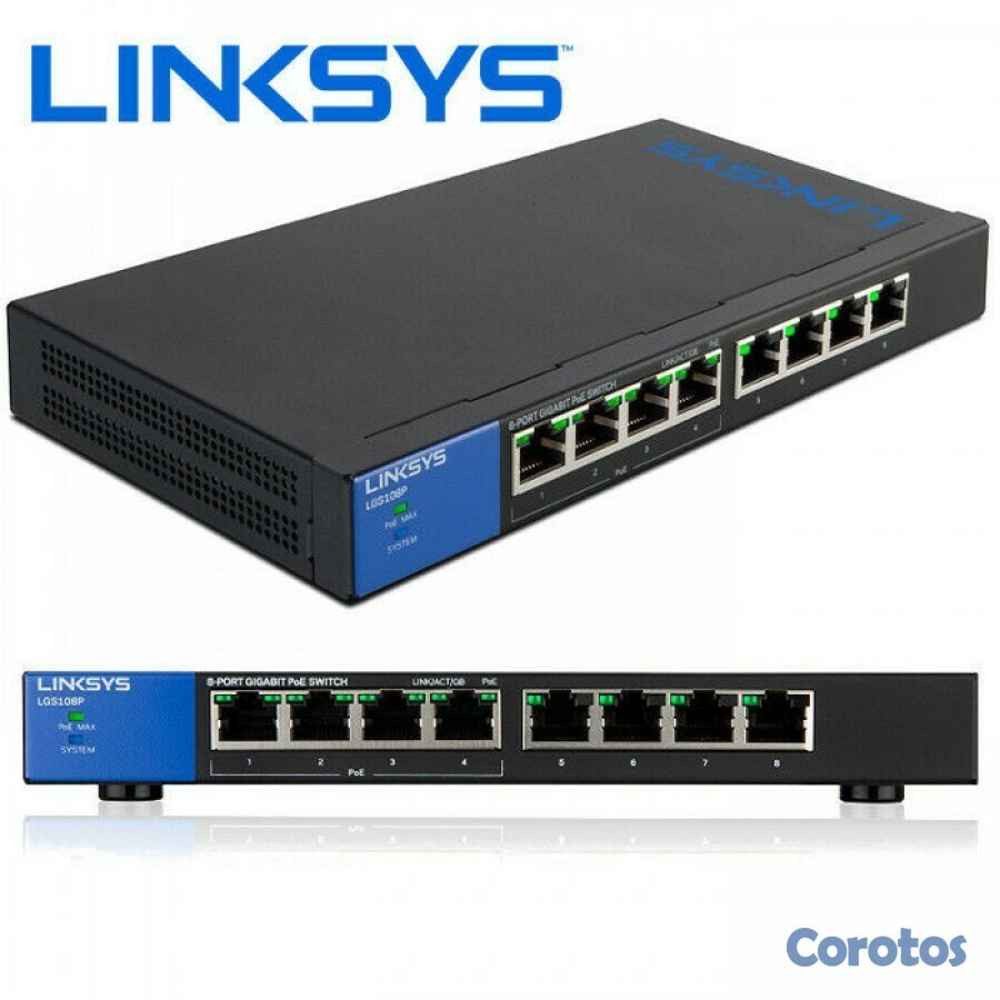 computadoras y laptops - SWITCH 8 PUERTOS LINKSYS - NO ADMINISTRABLE - 8 PUERTOS GIGABIT ETHERNET POE ,4 