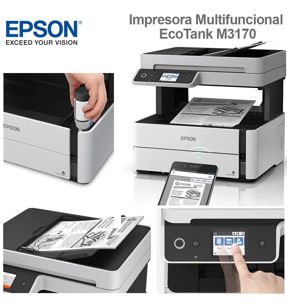 impresoras y scanners - MULTIFUNCIONAL EPSON ECOTANK M3170, DÚPLEX, IMPRIME, COPIA, ESCANEA, FAX , ETHER