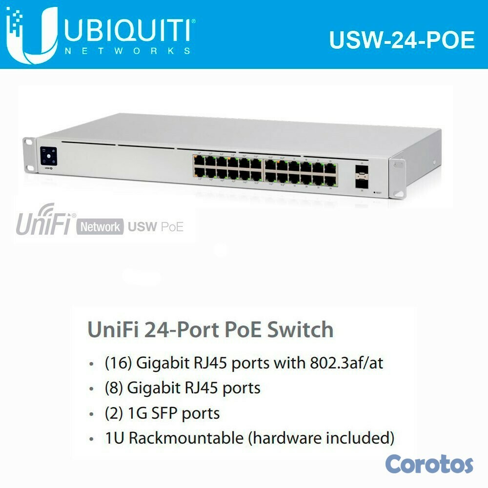 computadoras y laptops - SWITCH 24 PUERTOS UBIQUITI UNIFI, 10/100/1000MBPS. + 2 PUERTOS SFP, (16 PUERTOS  1