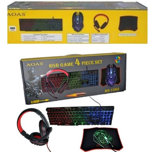 accesorios para electronica - Kit de Gamer Juego Combo Teclado + Mouse + Audifonos + Mouse pad gaming 2