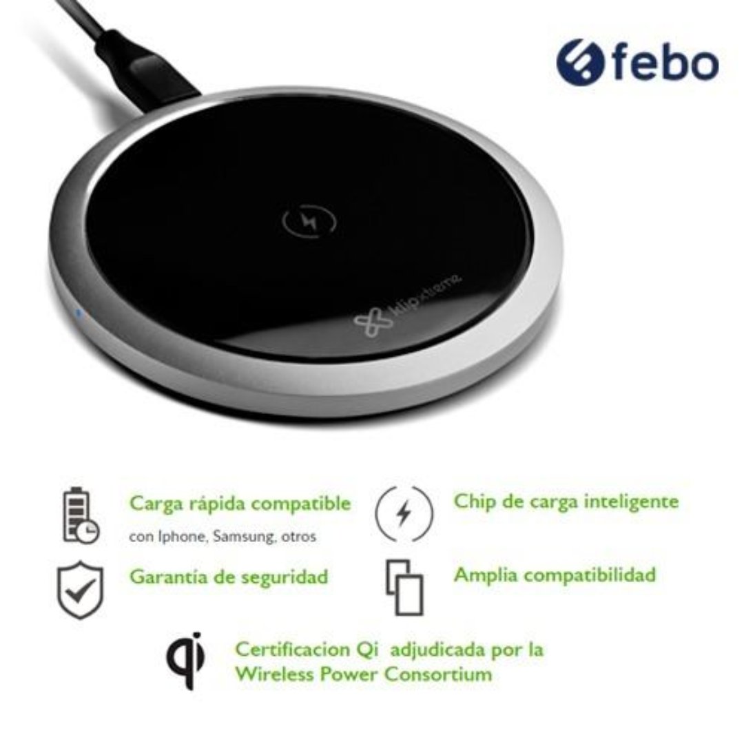 computadoras y laptops - CARGADOR INALAMBRICO KLIPX HALO, CIRCULAR, 10 WATTS, CERTIFICACIÓN QI, PARA CELU 1