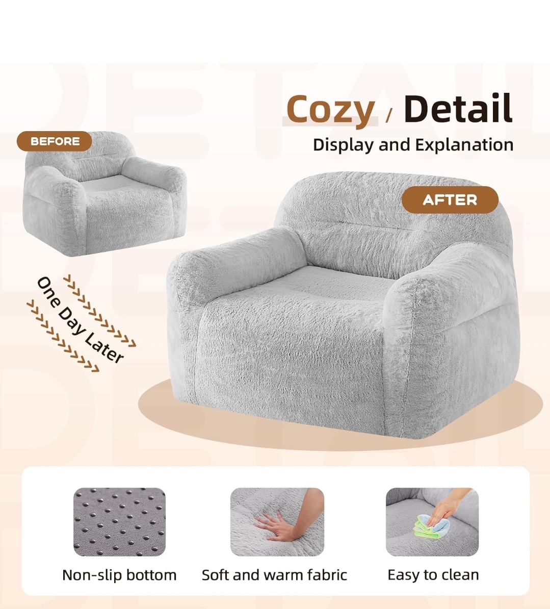 muebles y colchones - Sillón Puff Gigante gris claro (comprimido) 6