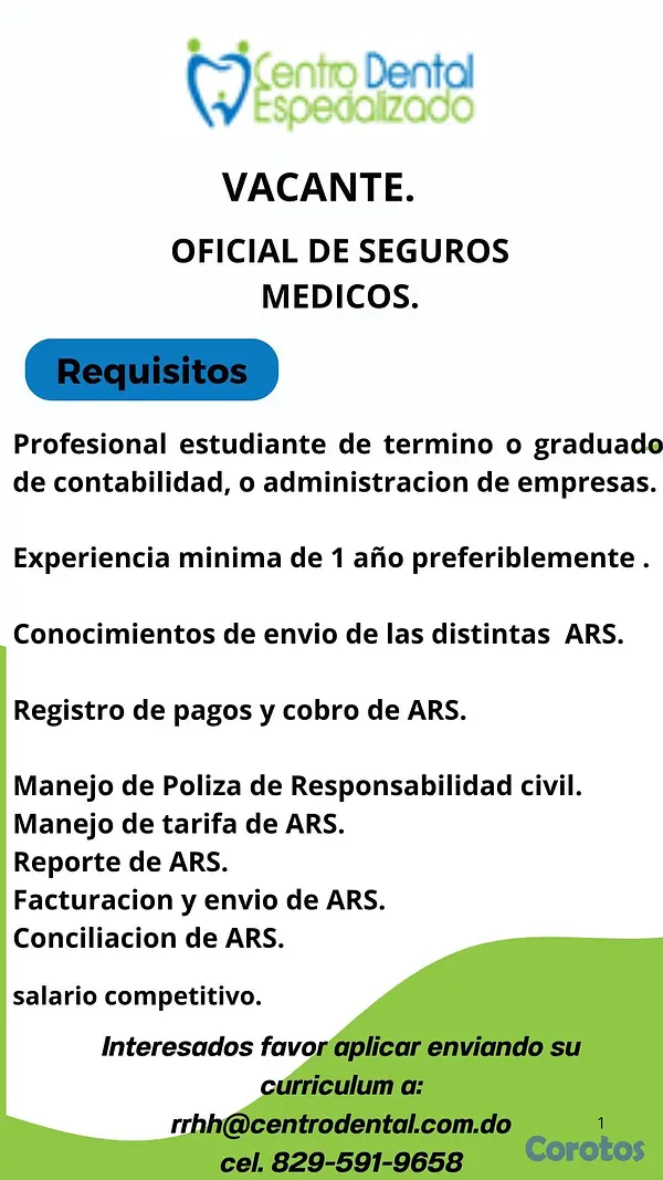 empleos disponibles - VACANTE DISPONIBLES OFICIAL DE SEGUROS MEDICOS.