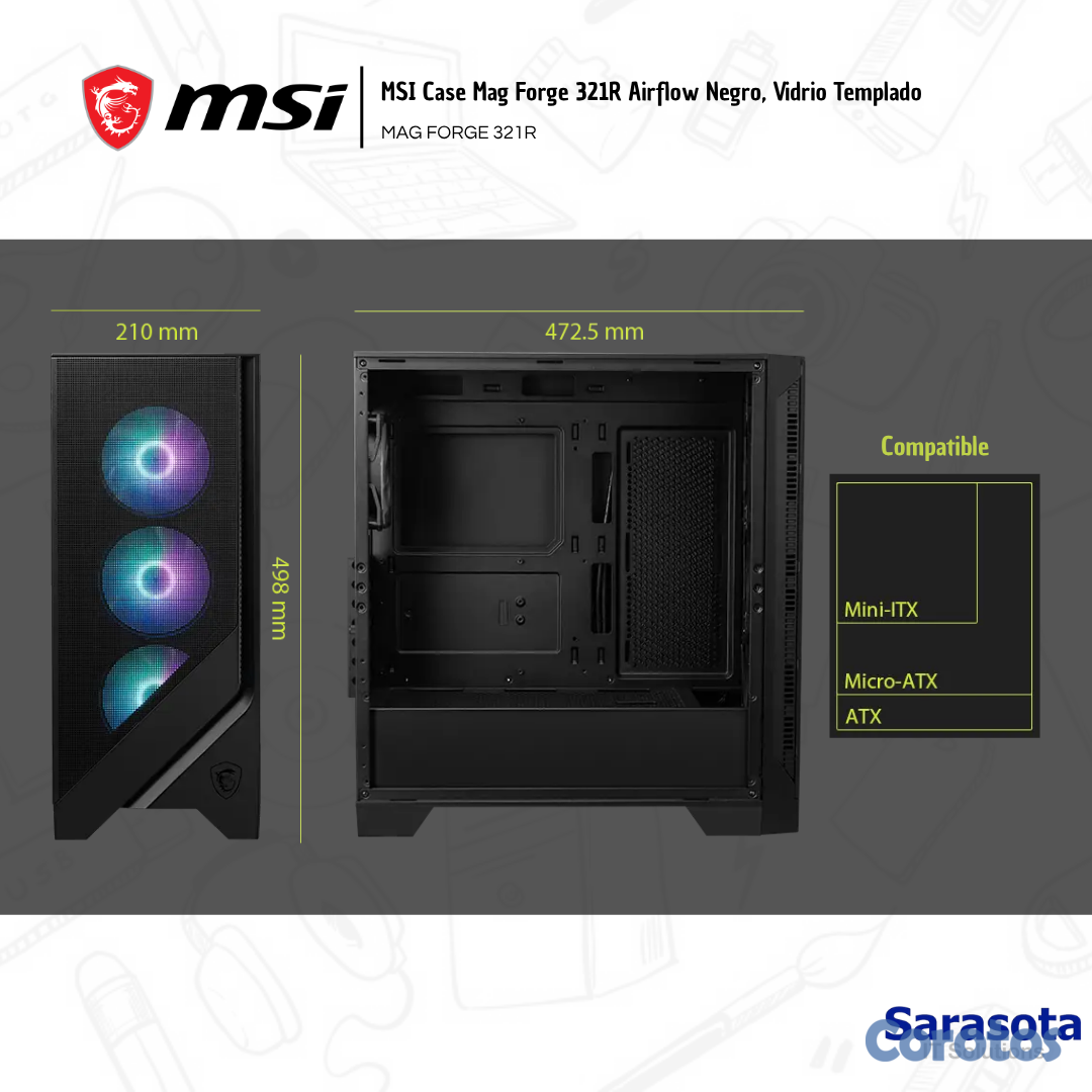 accesorios para electronica - MSI Case Mag Forge 321R Airflow Negro, Vidrio Temp 2