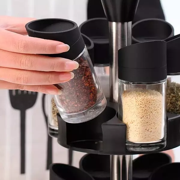 cocina - Especiero 12 piezas Botellas giratorias 360 grados Set de acero inoxidable 4