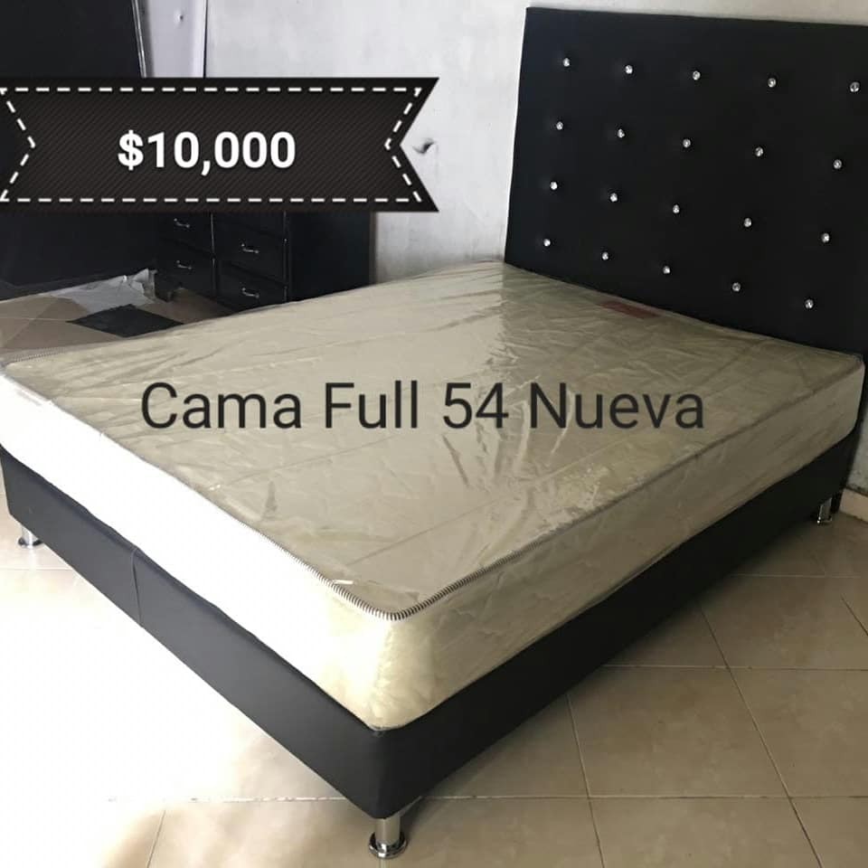 muebles y colchones - Cama Full 54 Tapizada Nueva Negro Blanco y Gris  0