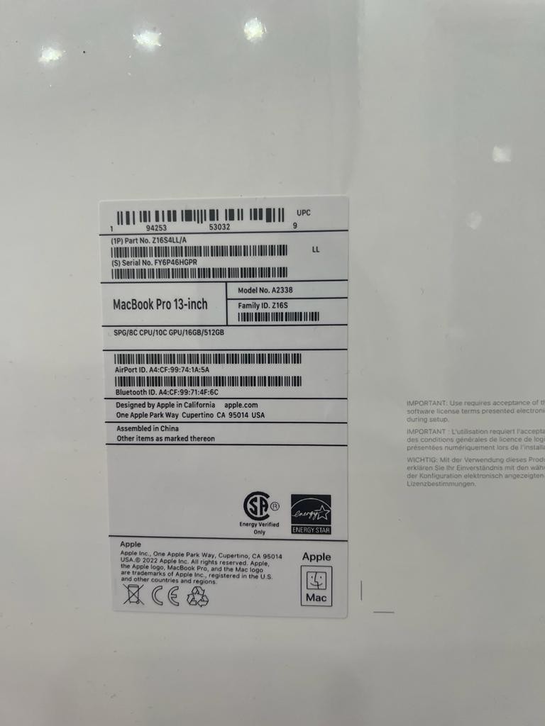 celulares y tabletas - MacBook Pro 13-inch 2022 16gb RAM 512gb 2