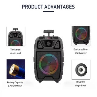 camaras y audio - Bocina de 8 pulgadas 4500mah 20w Speaker bluetooth recargable + microfono 3