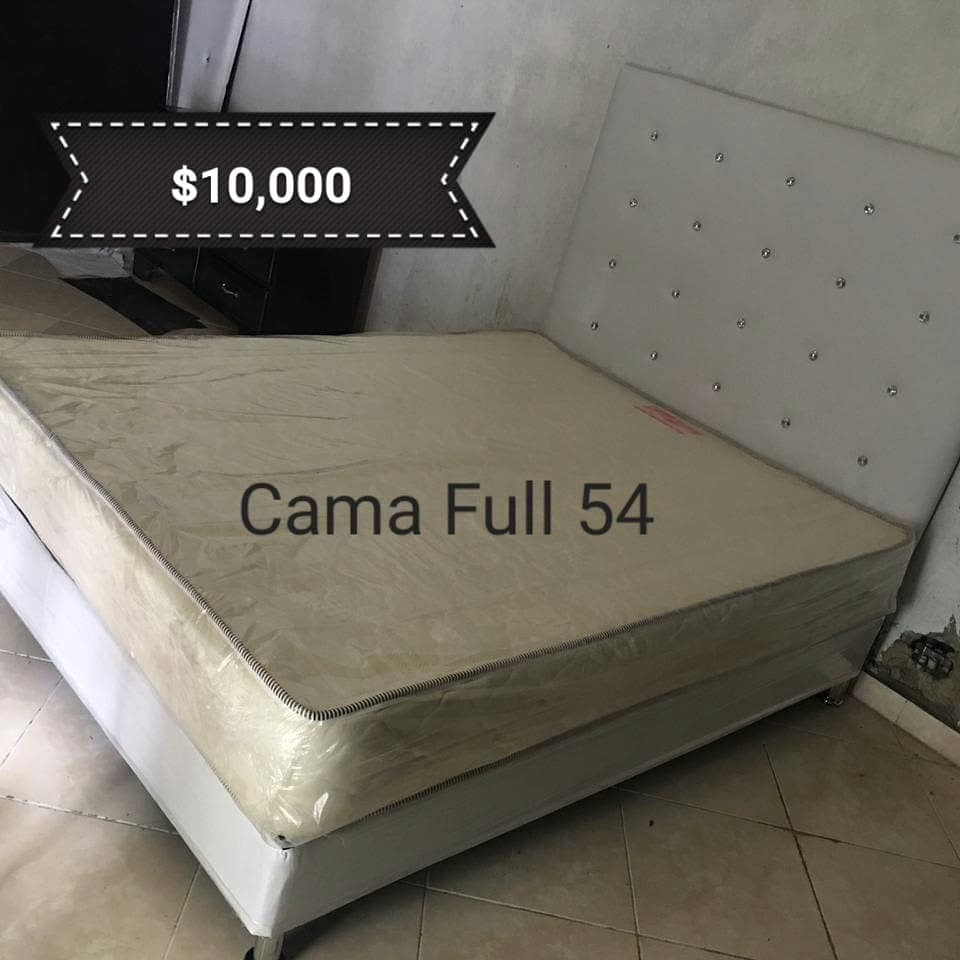 muebles y colchones - Cama Full 54 Tapizada Nueva Negro Blanco y Gris  2