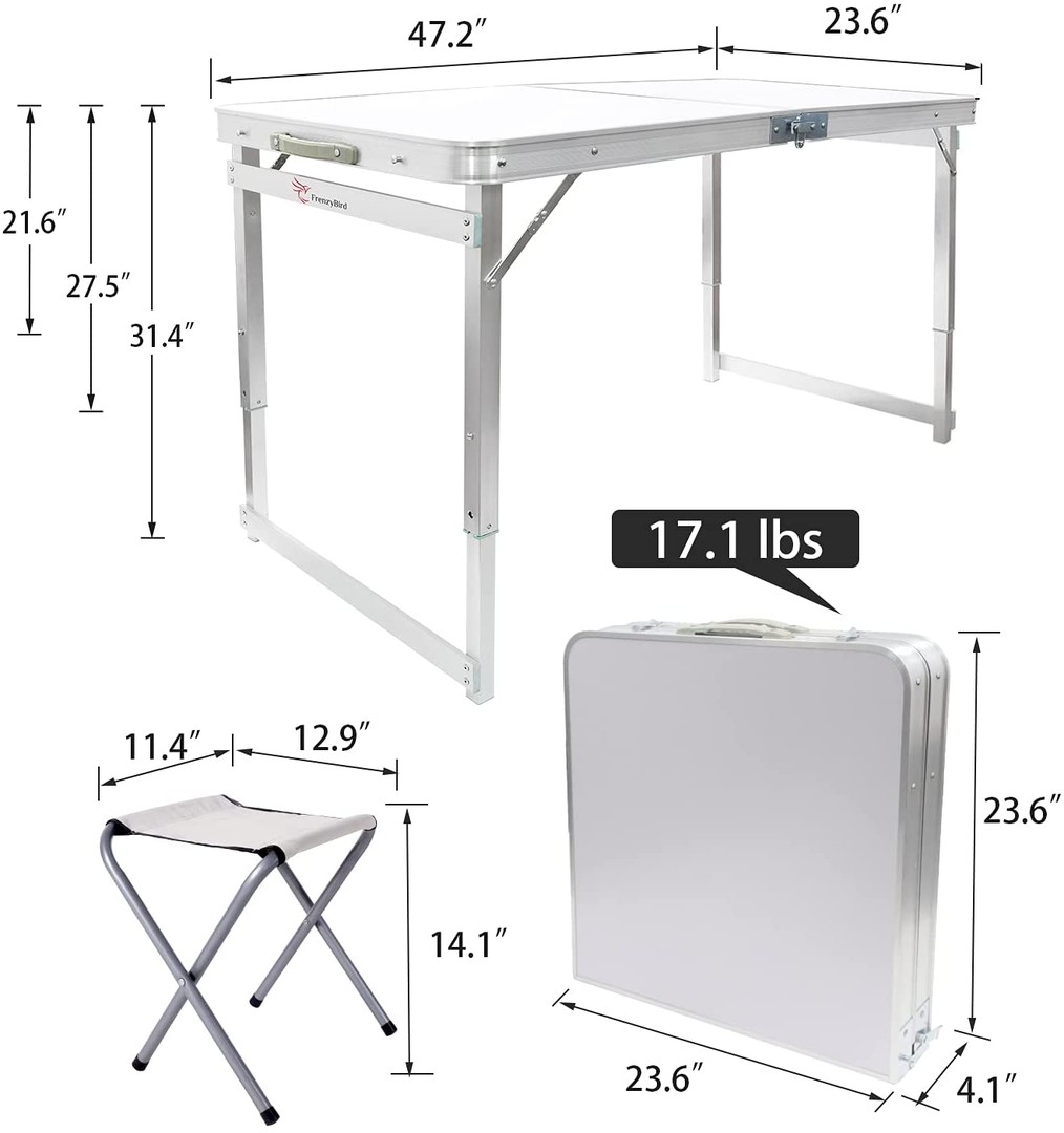 herramientas, jardines y exterior - Mesa Plegable + 4 Sillas portatil viajera playa camping de aluminio 120 x 60 3