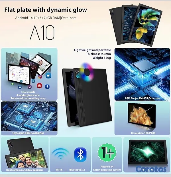 celulares y tabletas - Tablet 10” Android14,Octa-Core, 10GB RAM, 64GB ROM, 1TB Expandable, 1280x800 IPS 2