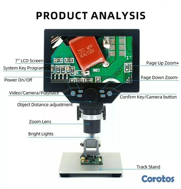 equipos profesionales - Microscopio USB digital con pantalla 7 pulgadas 1200X HD soporte ajustable 5