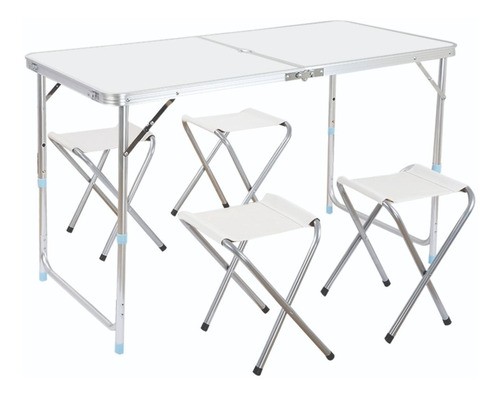 herramientas, jardines y exterior - Mesa Plegable + 4 Sillas portatil viajera playa camping de aluminio 120 x 60 3