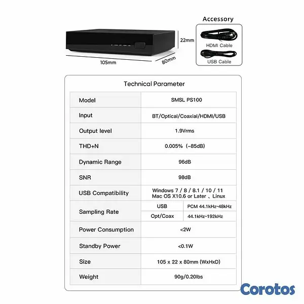 camaras y audio - SMSL PS100 Convertidor d audio digital a analógico 7