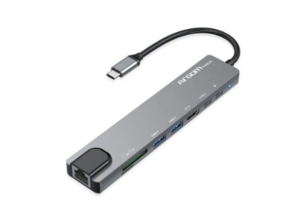 computadoras y laptops - HUB USB ARGOM ONEAXESS TIPO-C, 8 EN 1, 2X USB 3.0, 1X HDMI, 2X TIPO-C +PD SLOT, 