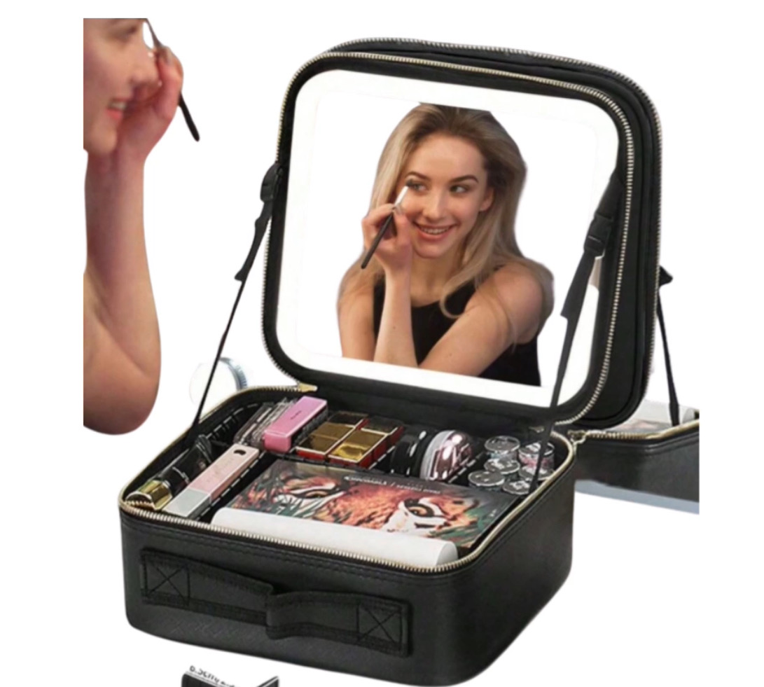 salud y belleza - Organizador de cosméticos portátil, espejo y luz led. 0