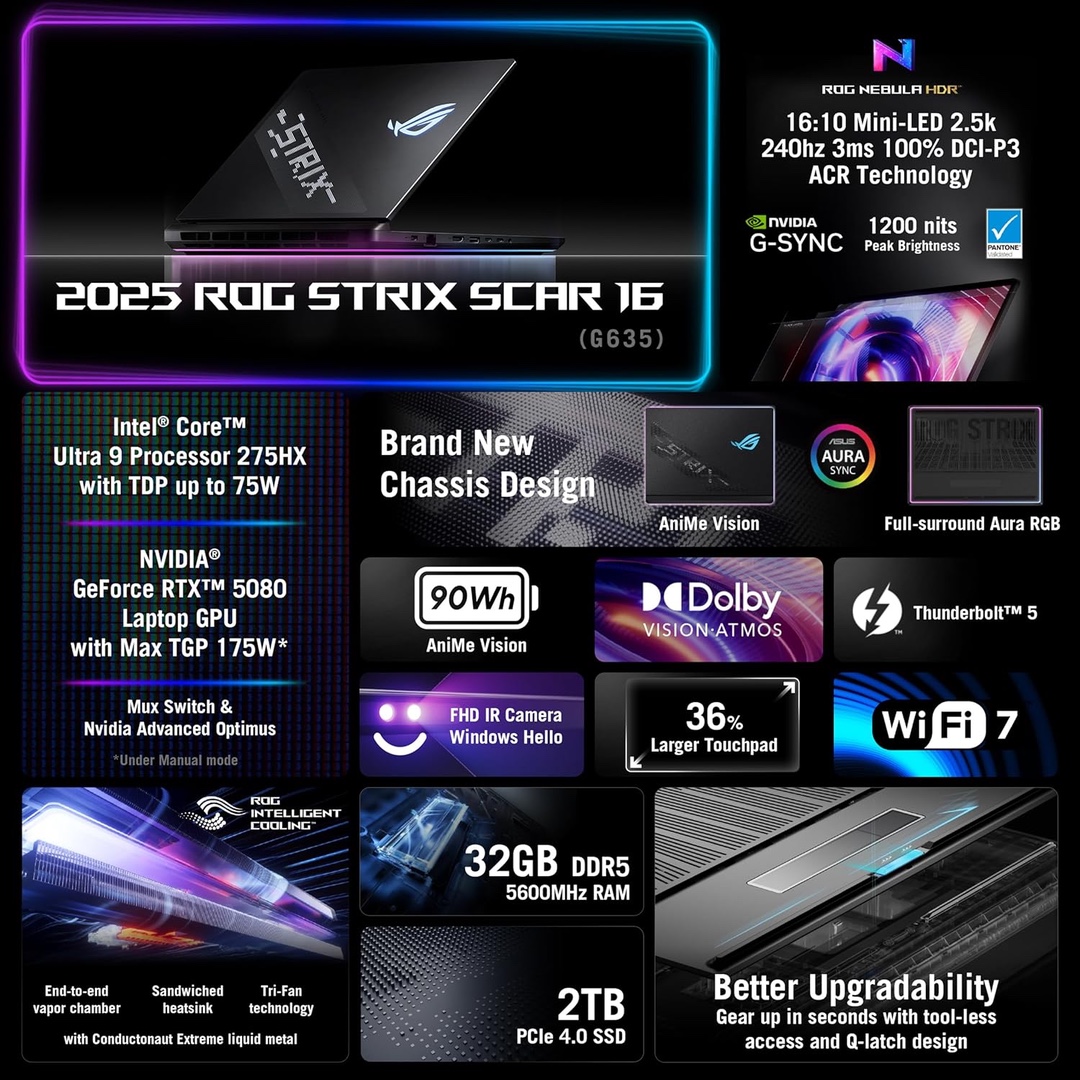 computadoras y laptops - ROG STRIX SCAR 16 32GB RAM 2TB RTX 5080 Ultra 9  11