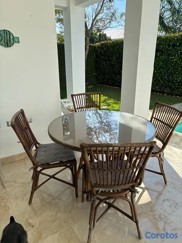 muebles y colchones - Juego de Comedor exterior redondo (ratán/madera)  2