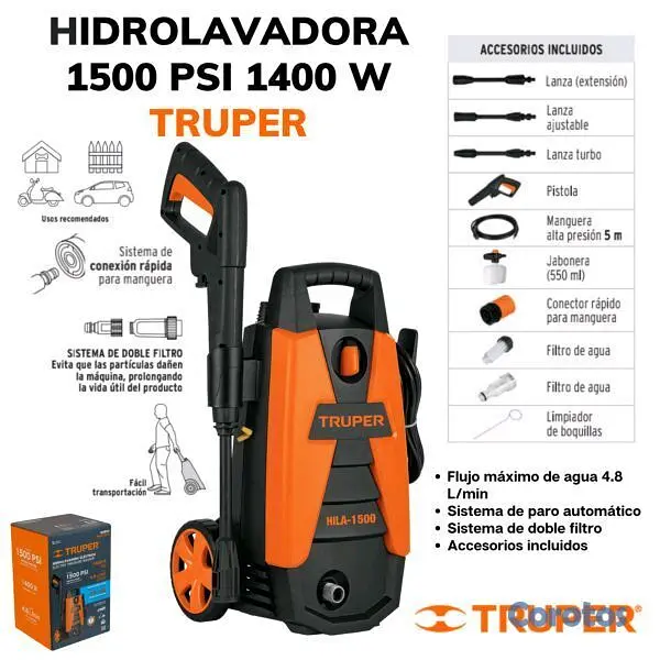 otros electronicos - Hidrolavadora Electrica Truper 1500 PSI 4