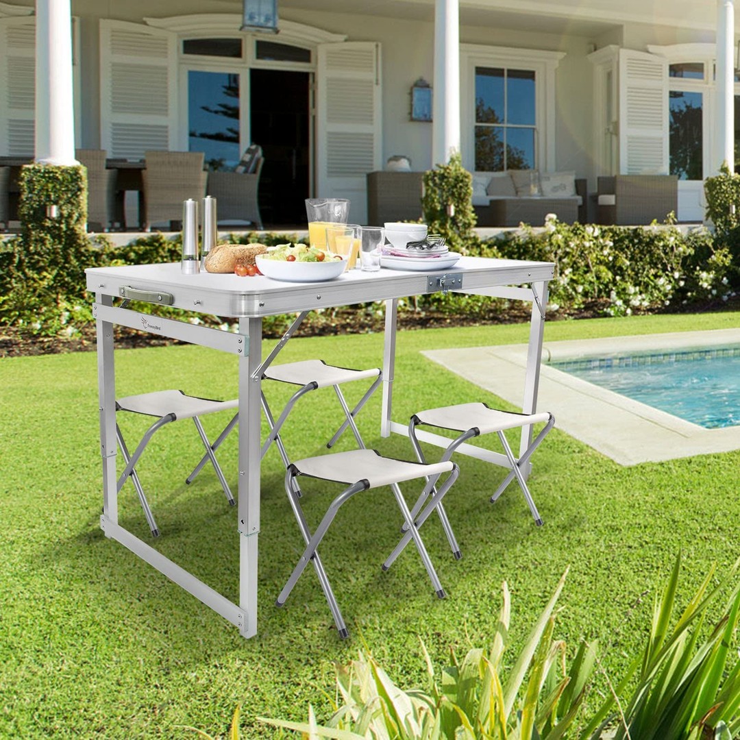 herramientas, jardines y exterior - Mesa Plegable + 4 Sillas portatil viajera playa camping de aluminio 120 x 60 8