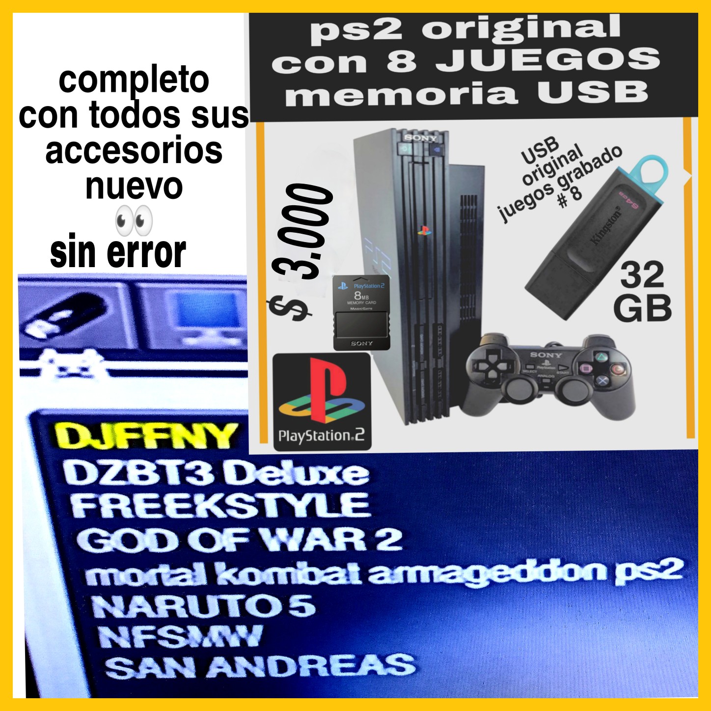 consolas y videojuegos - PS2 FAT CON 8 JUEGOS  GRABADO EN LA MEMORIA USB ORIGINAL