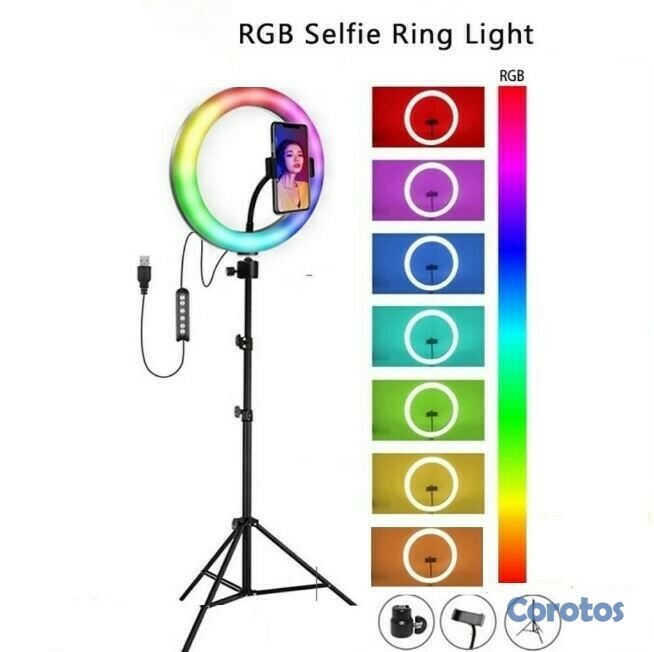 accesorios para electronica - Aro de Luz de 12 pulgadas multicolor RGB con trípode de 80 pulgadas. 4