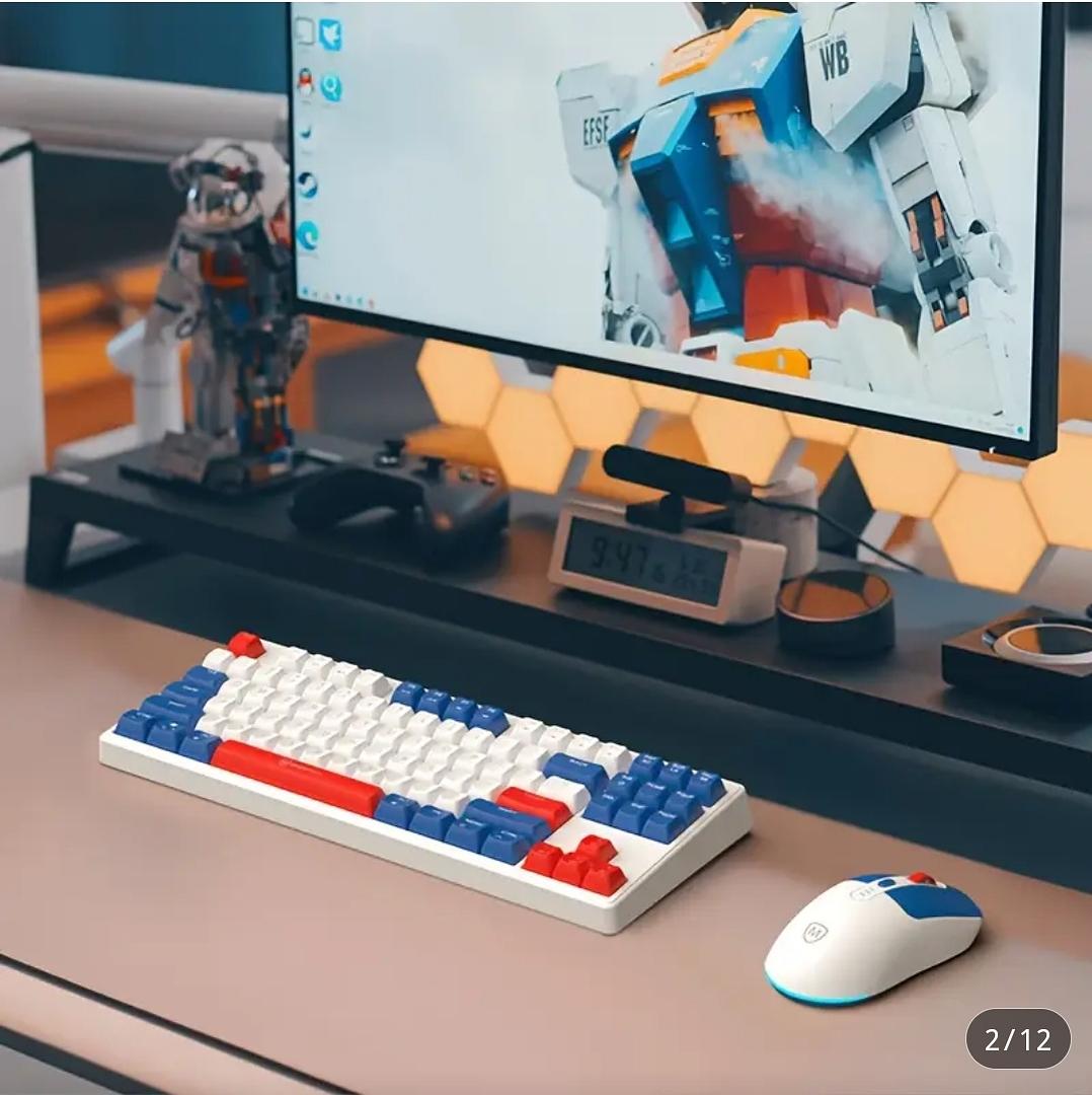 computadoras y laptops - Teclado y mouse inalámbricos recargables 2.4G con iluminación de fondo RGB 2