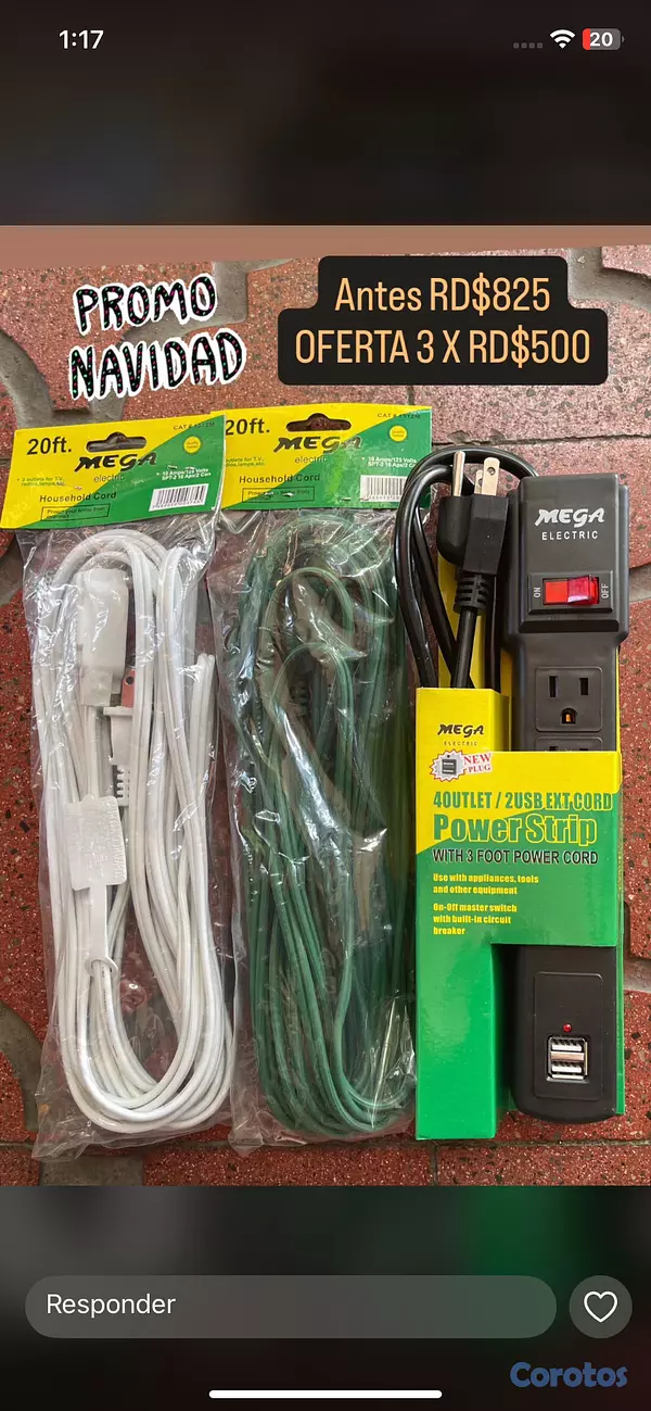 herramientas, jardines y exterior - Combo regleta con 2 USB más 2 extensiones de 20’. Nuevos 4