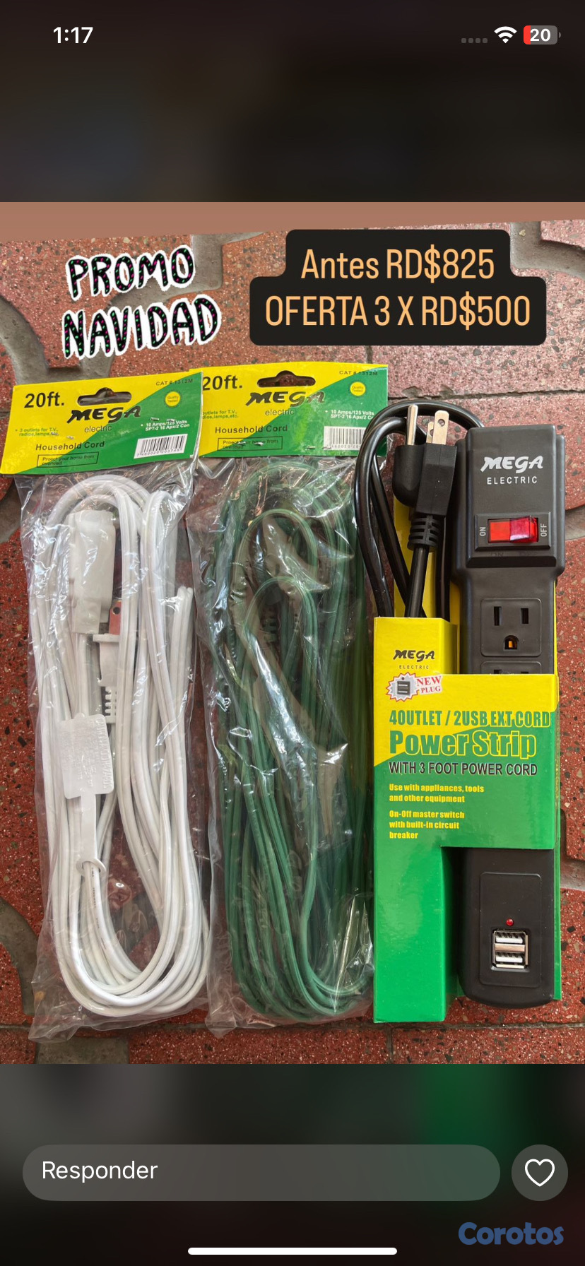 herramientas, jardines y exterior - Combo regleta con 2 USB más 2 extensiones de 20’. Nuevos 4