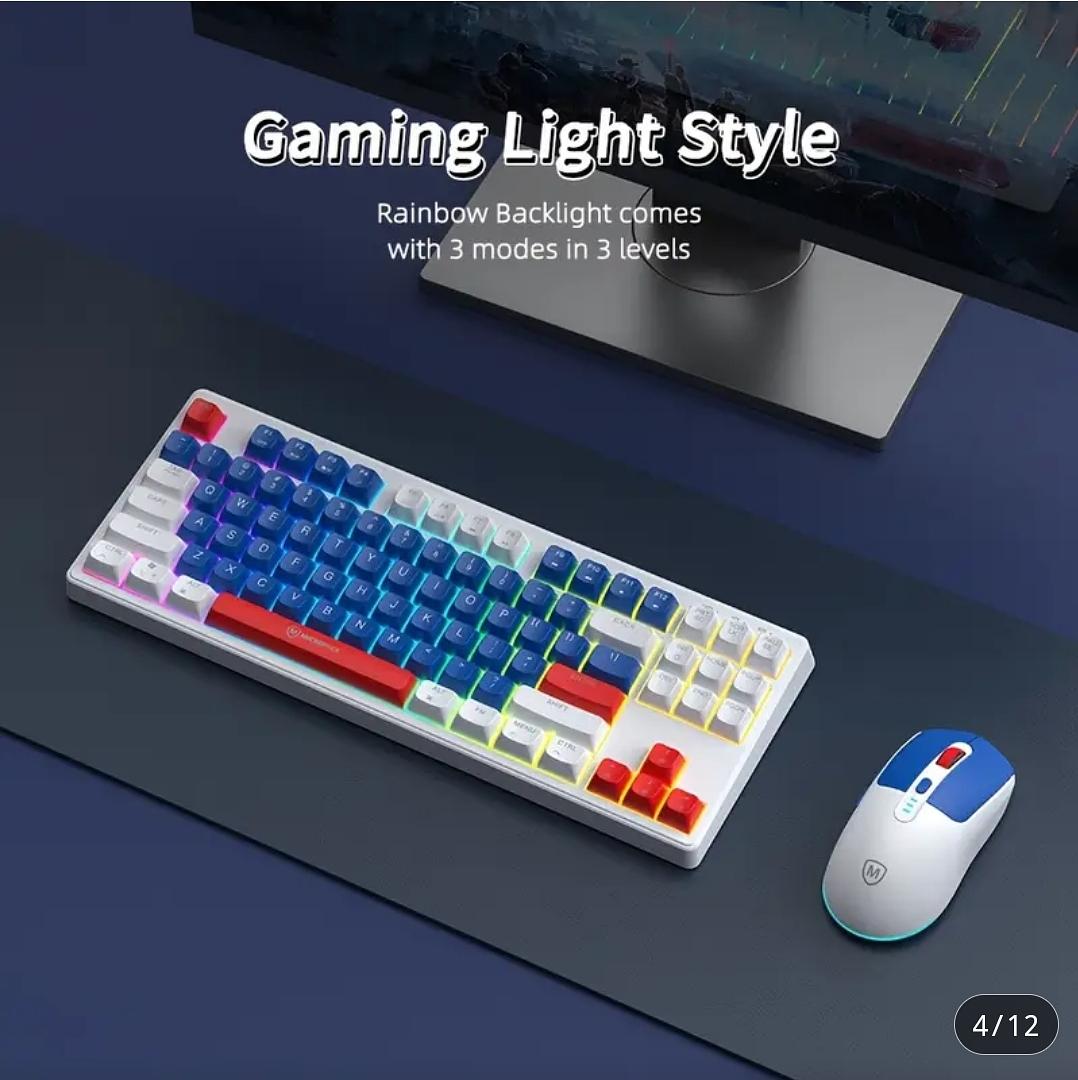 computadoras y laptops - Teclado y mouse inalámbricos recargables 2.4G con iluminación de fondo RGB 4