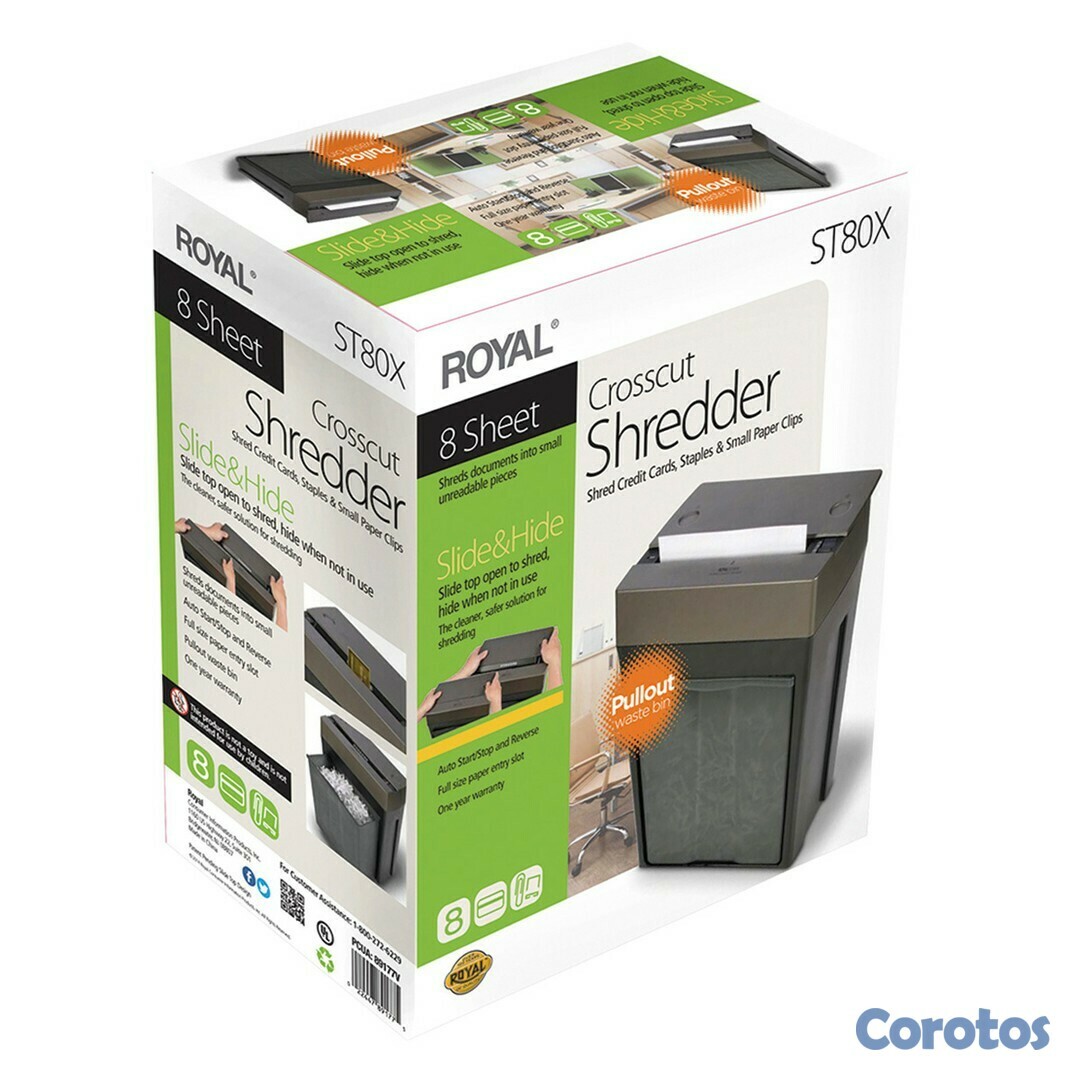 otros electronicos - TRITURADORA DE PAPEL ROYAL, 8 HOJAS CORTE TRANSVERSAL, TRITURA GRAPAS Y TARJETAS 4