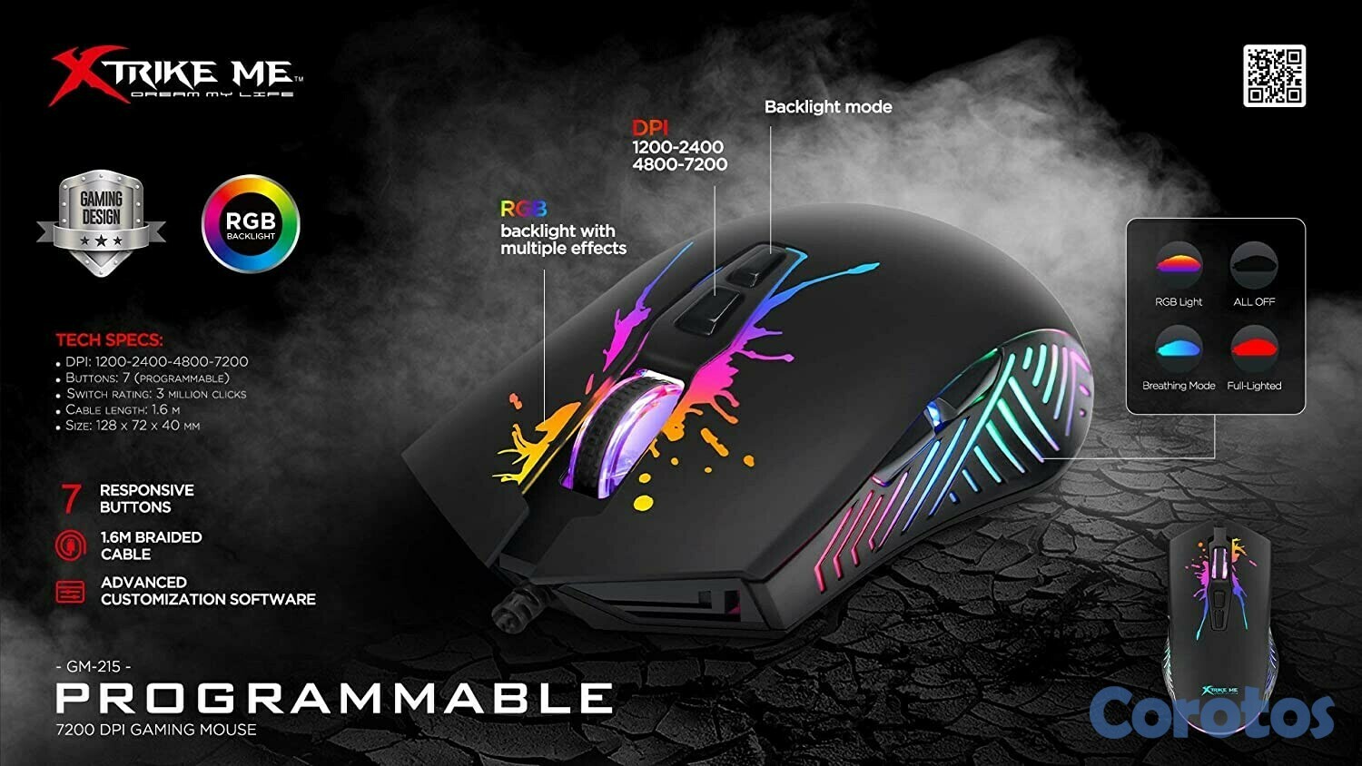 computadoras y laptops - MOUSE GAMING 7200dpi 7BOTONES  XTRIKE ME
GM215 1