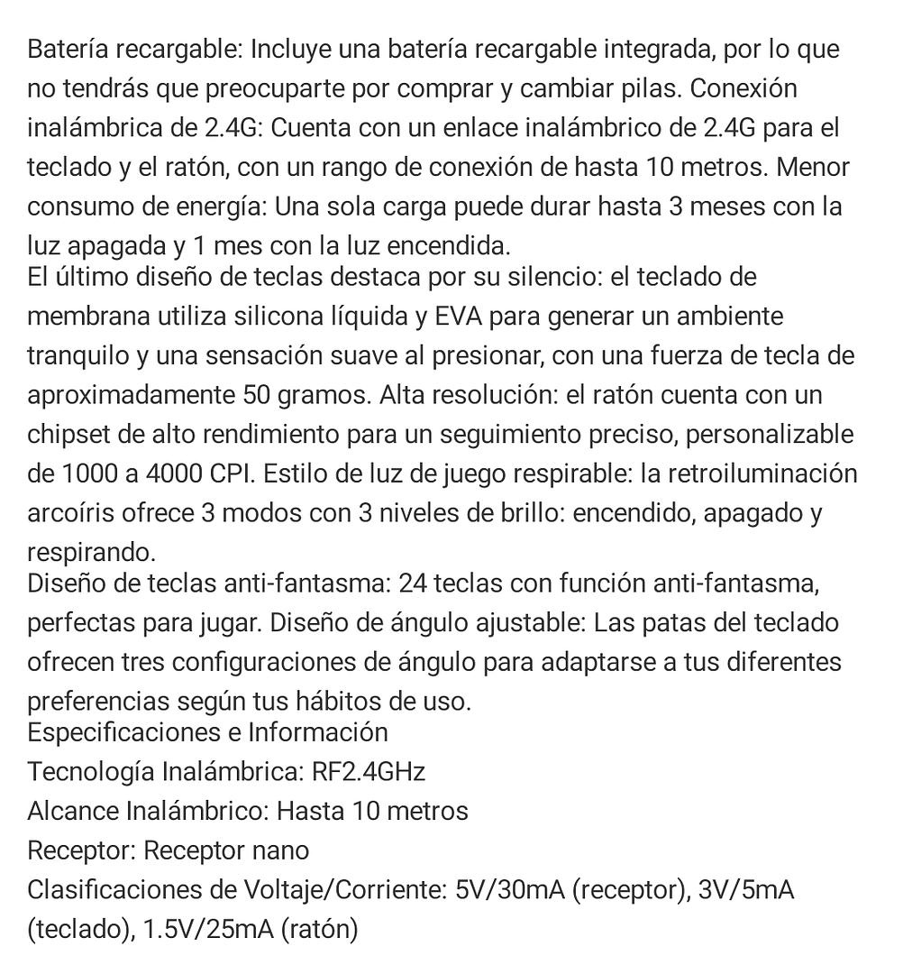 computadoras y laptops - Teclado y mouse inalámbricos recargables 2.4G con iluminación de fondo RGB 7