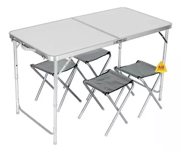 herramientas, jardines y exterior - Mesa Plegable + 4 Sillas portatil viajera playa camping de aluminio 120 x 60 11