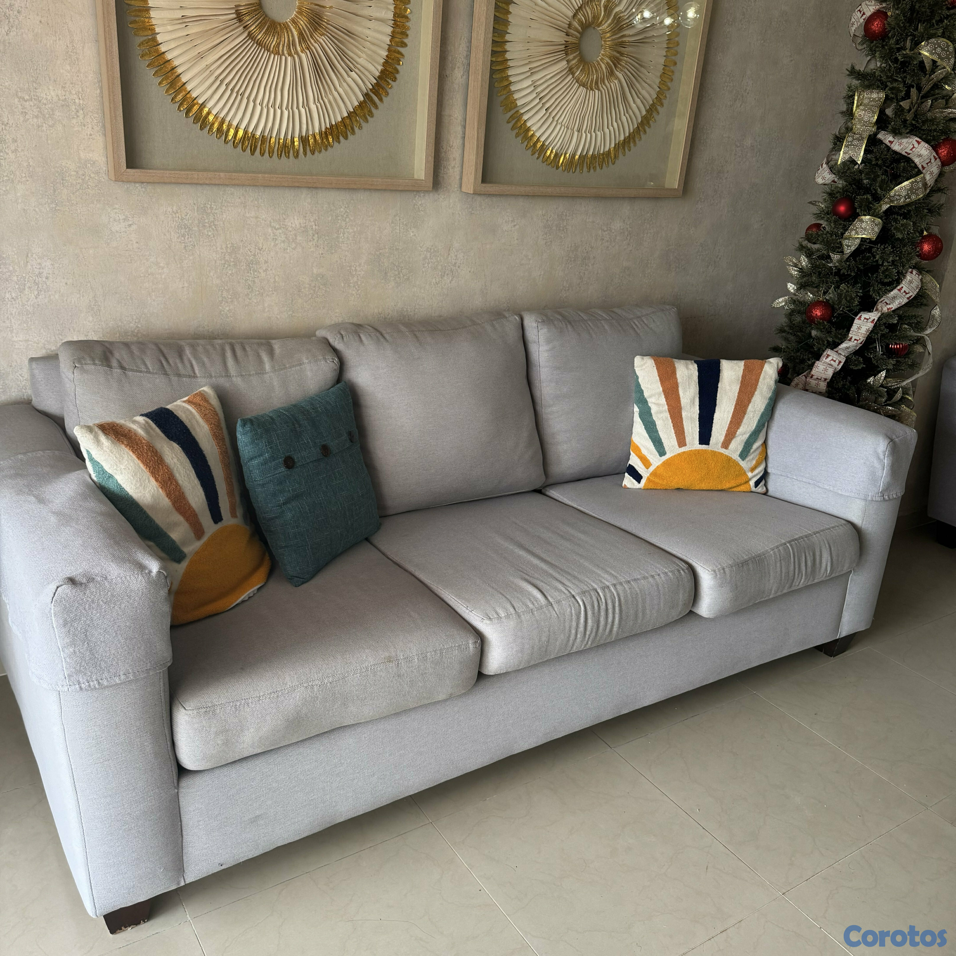 muebles y colchones - Sala de 2 Sofás Modernos en Tela Gris – Comodidad y Estilo para tu Hogar 1