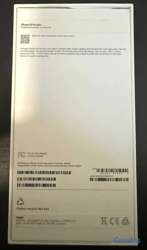 celulares y tabletas - IPhone 16 Pro Max 256 GB Black Titanium 6