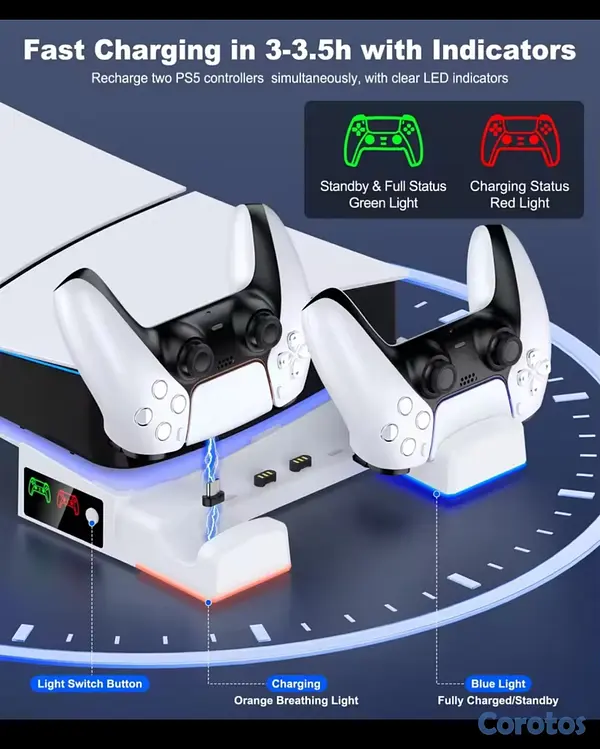 consolas y videojuegos - Base de refrigeración y carga de mandos para ps5 version slim disco y digital 4
