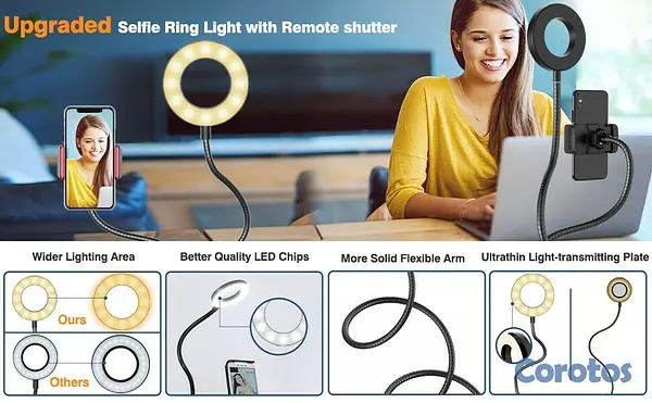 accesorios para electronica - Aro de luz  con soporte de celulares ajustable para mesa ideal para video y foto 4