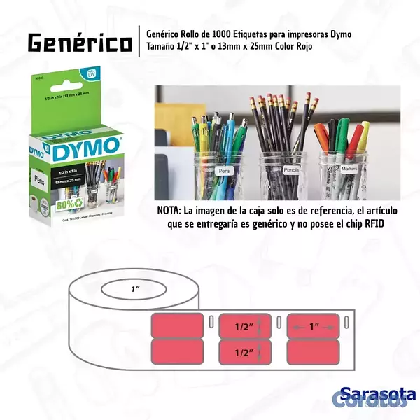 accesorios para electronica - Genérico Rollo de Etiquetas para Dymo Tamaño 1/2" 